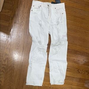 Zara White Distressed Jeans for Women